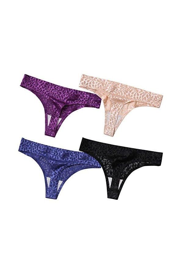 HMLOPX Daily Wear Lot de 4 Tongs sans Couture for Femme sous-vêtement Extensible Taille Basse No Show Culotte String Sexy Co