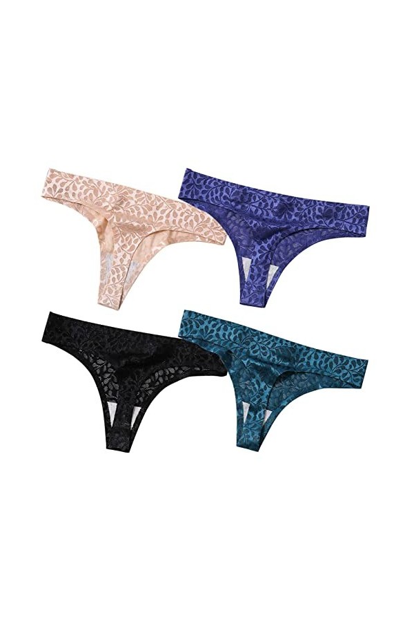 HMLOPX Daily Wear Lot de 4 Tongs sans Couture for Femme sous-vêtement Extensible Taille Basse No Show Culotte String Sexy Co
