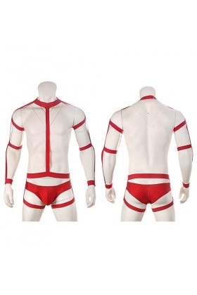 CHOUBAGUAI Ensemble de Bretelles Sexy pour Hommes Lingerie Halter Neck Ceinture Jumpsuit Stretch Vêtement avec Culotte-Rouge 