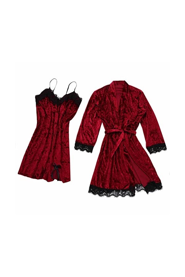Jiabing Pyjama Sexy pour Femmes Dentelle Velours Dentelle de Couleur Solide Pyjama Deux pièces Nuit de Nuit sous-vêtements de