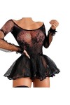 MODSGUE Costume de femme de ménage y Push Up Lingerie rasante Bralette à bretelles croisées Bodystocking Sexy Lingerie Ensemb