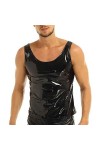 Hommes Wet Look Tank Imperméable en Cuir PVC Gilet Homme Dété Maillot sans Manches T-Shirt Homme Sexy Singlets Tee Top