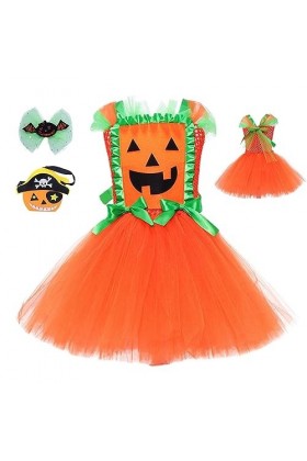 SHAVERUSH Robe de Citrouille dhalloween pour Fille | Robe sans Manches Citrouille Ghost Costume - Tenues dhalloween, Habill