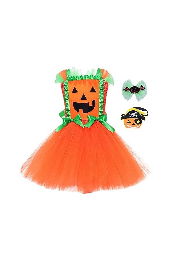 SHAVERUSH Robe de Citrouille dhalloween pour Fille | Robe sans Manches Citrouille Ghost Costume - Tenues dhalloween, Habill