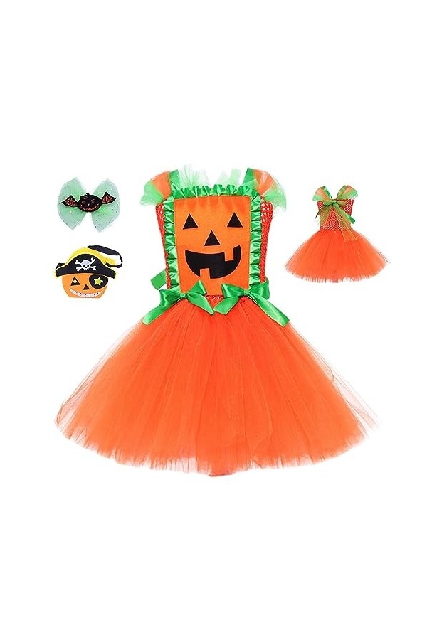 SHAVERUSH Robe de Citrouille dhalloween pour Fille | Robe sans Manches Citrouille Ghost Costume - Tenues dhalloween, Habill