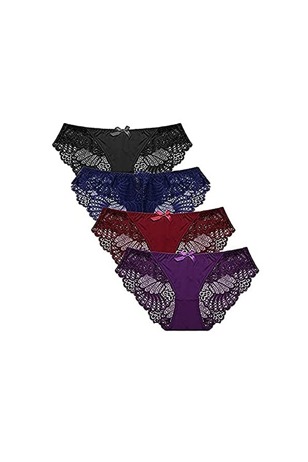 Coswe - Slip sexy extensible en soie et dentelle pour femme, 4XL