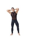 WRAZA Combinaison Catsuit en Latex pour Hommes Couture en Filet Combinaison en Cuir Verni Body Transparent Vêtements Masculin