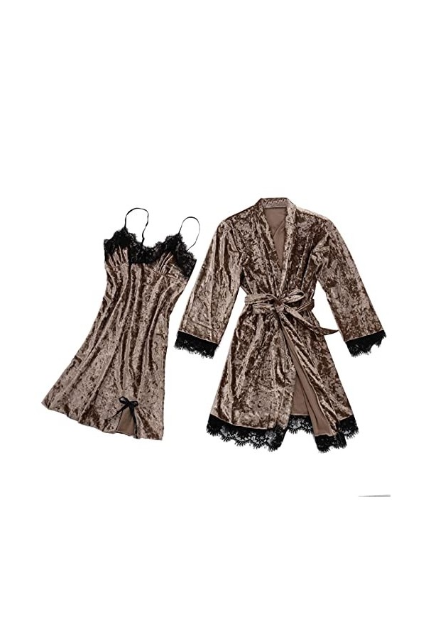Jiabing Pyjama Sexy pour Femmes Dentelle Velours Dentelle de Couleur Solide Pyjama Deux pièces Nuit de Nuit sous-vêtements de