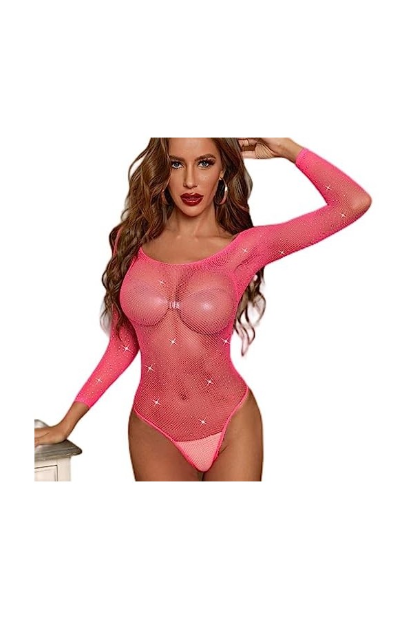WEITING sous-vêtements One-Piece Mesh Fishnet Bodystockings pour Femmes O Neck Crotchless Bodys Sexy Lingerie Costumes-4038-R