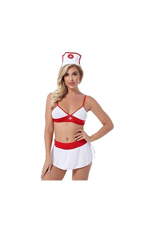 OSNO Femmes Sexy Nurse Lingerie Set Méchant écolière Costume cosplay costume Babydoll Sets Color : White, Size : XXL 