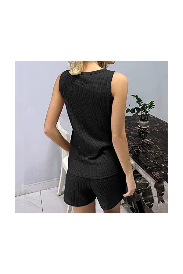 TWIOIOVE Pyjama Femme Noël Soie Comme Pyjamas Femmes Été Multicolore Combinaison Sexy Vêtements de Nuit Ensemble Femmes, Noir