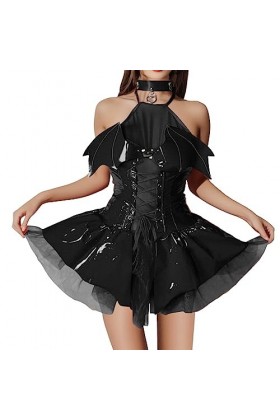 VIRACIN Nuisette Sexy Femme Sensuelle Sous-vêtements sexy pour femmes chauve-souris voir à travers la jupe C0S Anime costume 