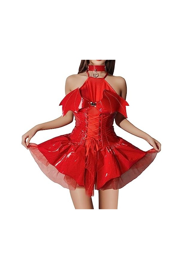 VIRACIN Nuisette Sexy Femme Sensuelle Sous-vêtements sexy pour femmes chauve-souris voir à travers la jupe C0S Anime costume