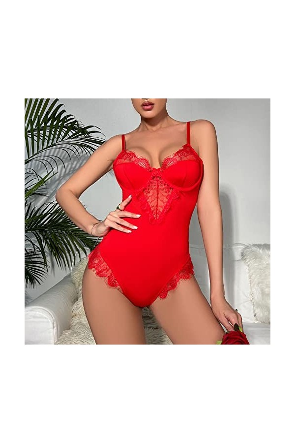 Lingerie sexy pour femme - Lingerie érotique - Grandes tailles - Noir - Avec trou - Nuisette - Sous-vêtement gainant - Entrej