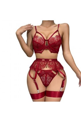 MODSGUE Ensemble de lingerie sexy avec jarretelles - 2 pièces - Lingerie sexy - Cosplay - Dentelle - Soutien-gorge érotique e