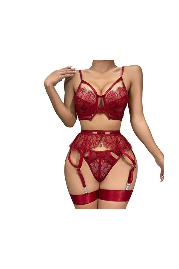 MODSGUE Ensemble de lingerie sexy avec jarretelles - 2 pièces - Lingerie sexy - Cosplay - Dentelle - Soutien-gorge érotique e