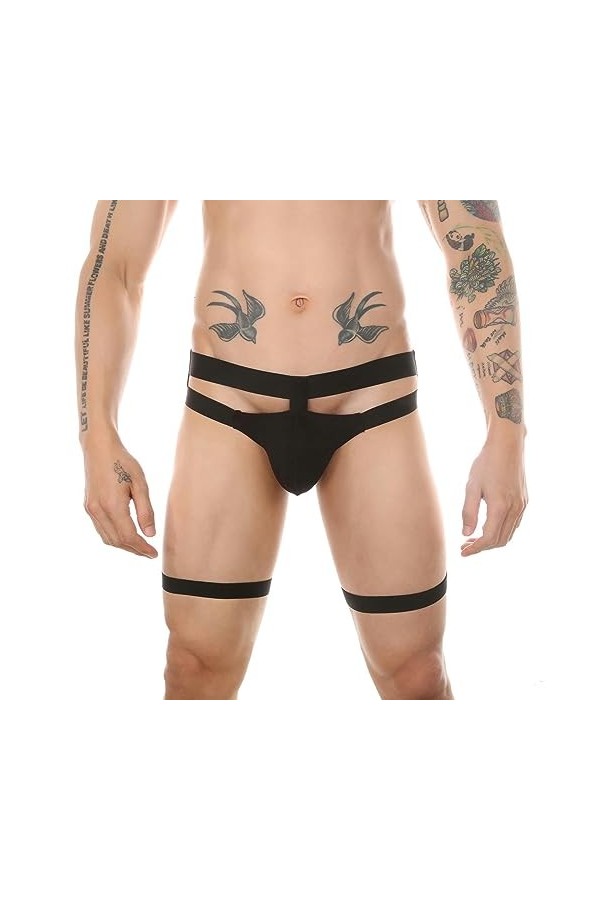 WEITING sous-vêtements pour Hommes avec Jarretelles de Jambe, Sangles de Ceinture, String G Sexy, Dos en T, Culotte élastique