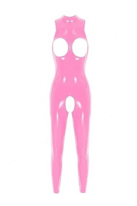 LiiYii Femmes Latex Combinaison Body Catsuit Faux Cuir Ouvert Entrejambe Salopettes Romper Jumpsuit Halloween Bal Leotard Cos