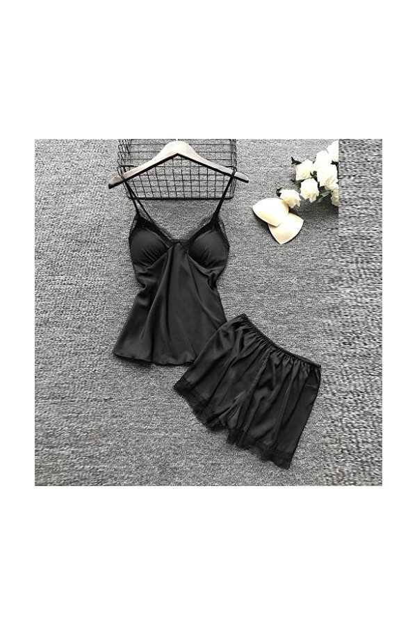 Générique Lingerie Ouvert Pyjama Dentelle en Soie Robe de Nuit Robe Lingerie Femmes vêtements de Nuit Costumes Sexy Black, S