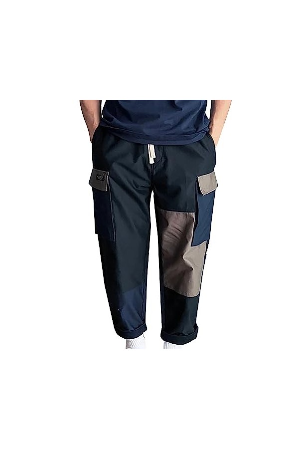 CUTeFiorino Pantalon de maison pour homme avec poches patchées en trois dimensions, Noir , XL