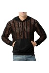 Male Sexy Party Hollow Mesh Hoodies Solide Manches Longues Poche À Capuche Blouse Sweats Capuche avec Fermeture Éclair Yello