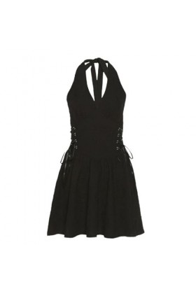Goth Noir Halter Une Ligne Robe Femmes Sexy Dos Nu Été Bandage Moulante Harajuku Esthétique Élégante Robe De Soirée Corset-No