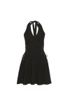 Goth Noir Halter Une Ligne Robe Femmes Sexy Dos Nu Été Bandage Moulante Harajuku Esthétique Élégante Robe De Soirée Corset-No