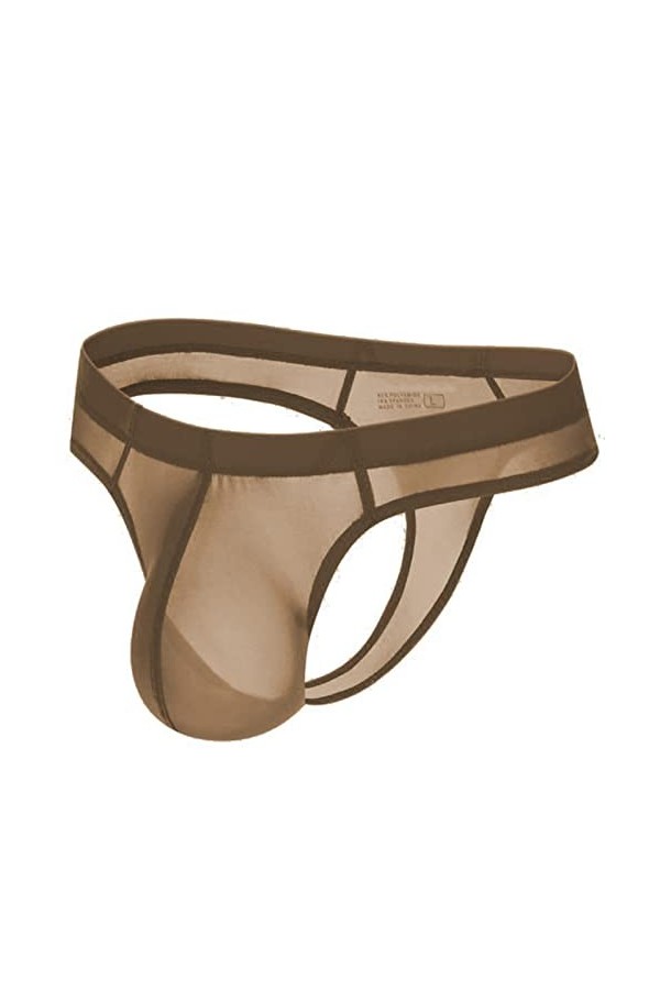 MENGQING String sexy ultra fin pour homme - Mini culotte en T - Soie glacée - Poche pénis - String G - Sous-vêtements érotiqu