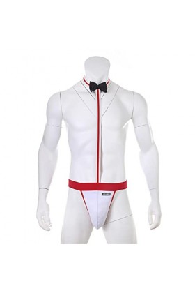 MENGQING Sous-vêtements Mankini sexy pour homme Nœud papillon Costume de serveur Body une pièce Lingerie érotique String G St