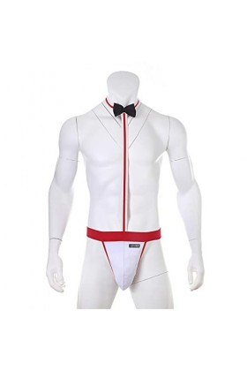 MENGQING Sous-vêtements Mankini sexy pour homme Nœud papillon Costume de serveur Body une pièce Lingerie érotique String G St