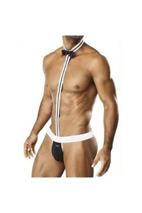 MENGQING Sous-vêtements sexy sexy pour homme G-string pour homme Body sexy nœud papillon serveur lingerie une pièce Mankini-r