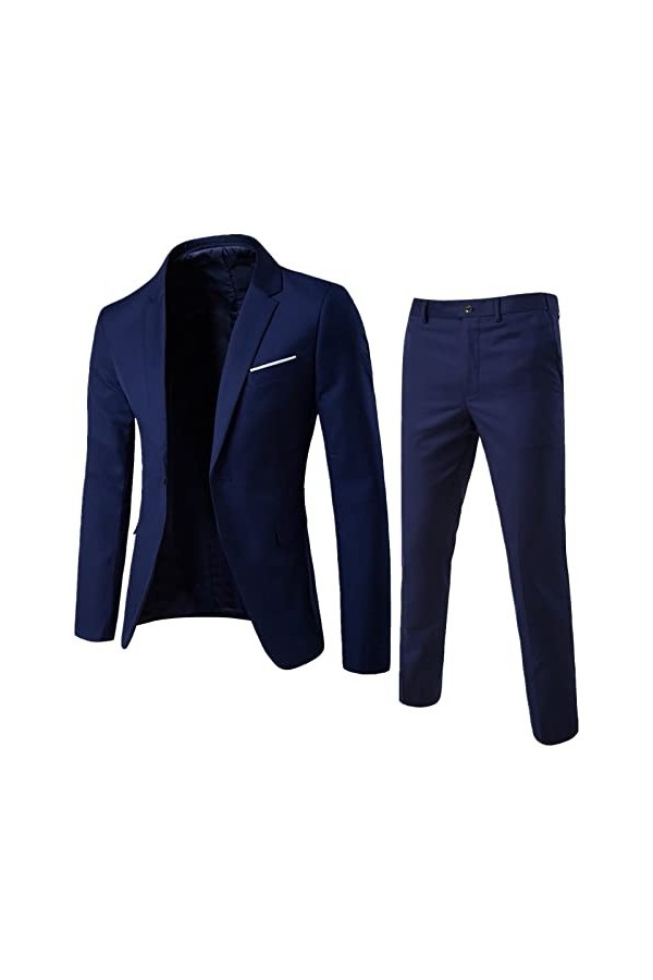 RYTEJFES Costume pour homme - Bleu et beige - 3 pièces - Style sportif - Grandes tailles - Coupe ajustée - Moderne - Tenue de