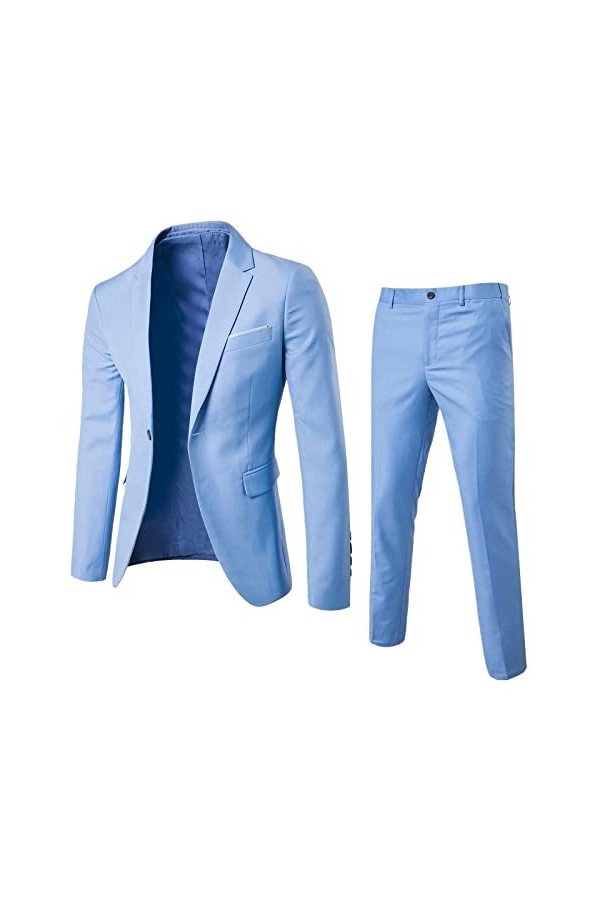 RYTEJFES Costume pour homme - Bleu et beige - 3 pièces - Style sportif - Grandes tailles - Coupe ajustée - Moderne - Tenue de