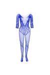 CHOUBAGUAI Body sexy à manches longues en résille pour femme - Bleu - Taille unique