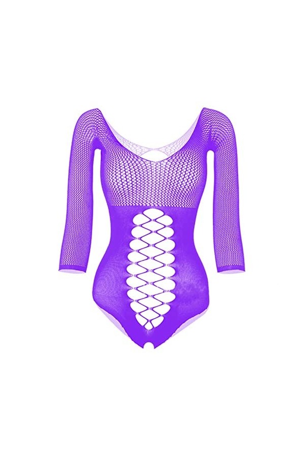 CHOUBAGUAI Lingerie sexy pour femme - Body en résille - Manches longues - Violet - Taille unique