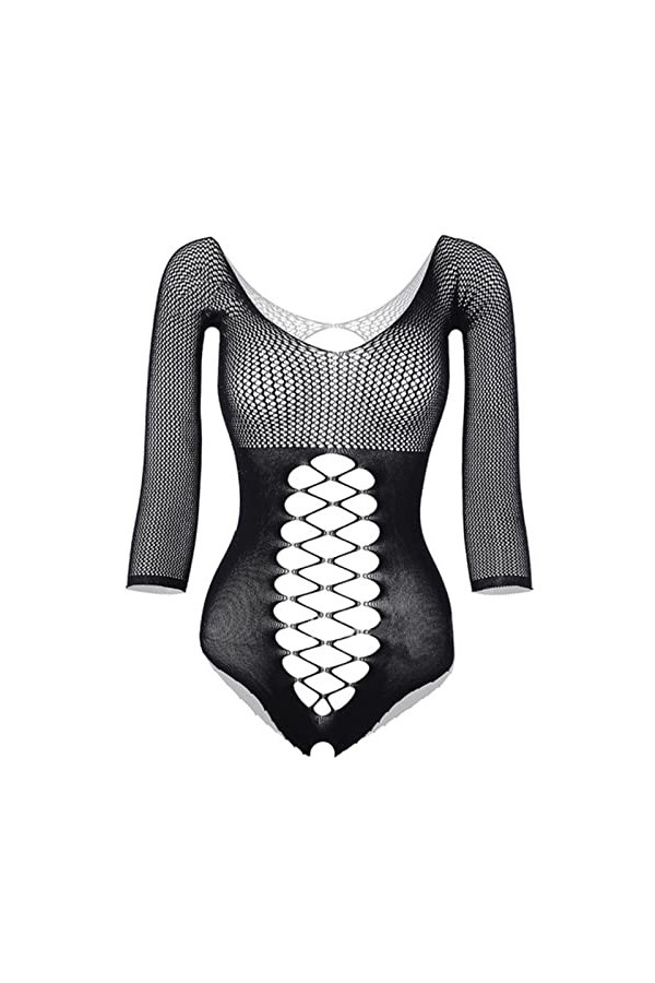CHOUBAGUAI Lingerie sexy pour femme - Body en résille - Manches longues - Noir - Taille unique