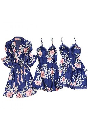 Lot de 4 vêtements de nuit pour femme - Col en V - Grandes tailles - Dentelle - Décoration - Chemise de nuit - Vêtements de n