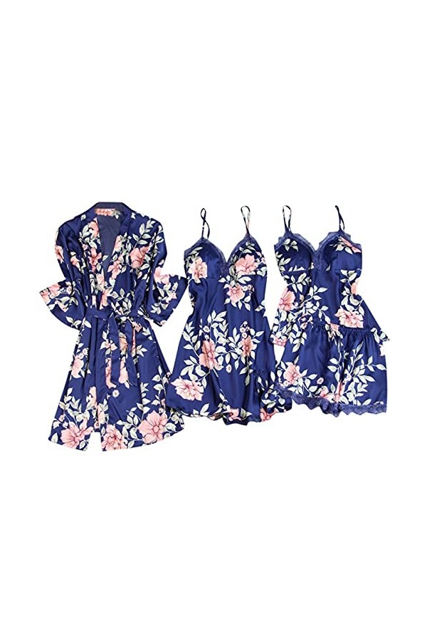 Lot de 4 vêtements de nuit pour femme - Col en V - Grandes tailles - Dentelle - Décoration - Chemise de nuit - Vêtements de n