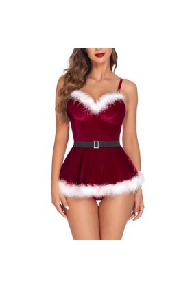 Fulidngzg Costume de Père Noël pour femme - Jolie tenue de fête de Noël - Lingerie XXL - Robe de Noël sexy - Vêtement de nuit