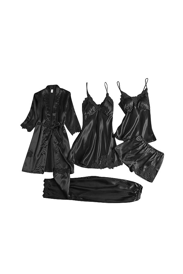 Pyjamas Femme Couleur Unie Col Rond Chemise de Nuit Mode Sexy Dentelle Sous-vêtements A-Lignes Flowy Pyjamas Chemise Conforta