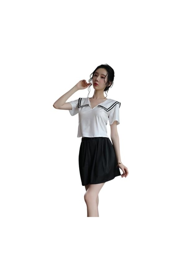 Temptshow Pyjama pour femme - Costume de marin mignon pour cosplay - Noir et blanc