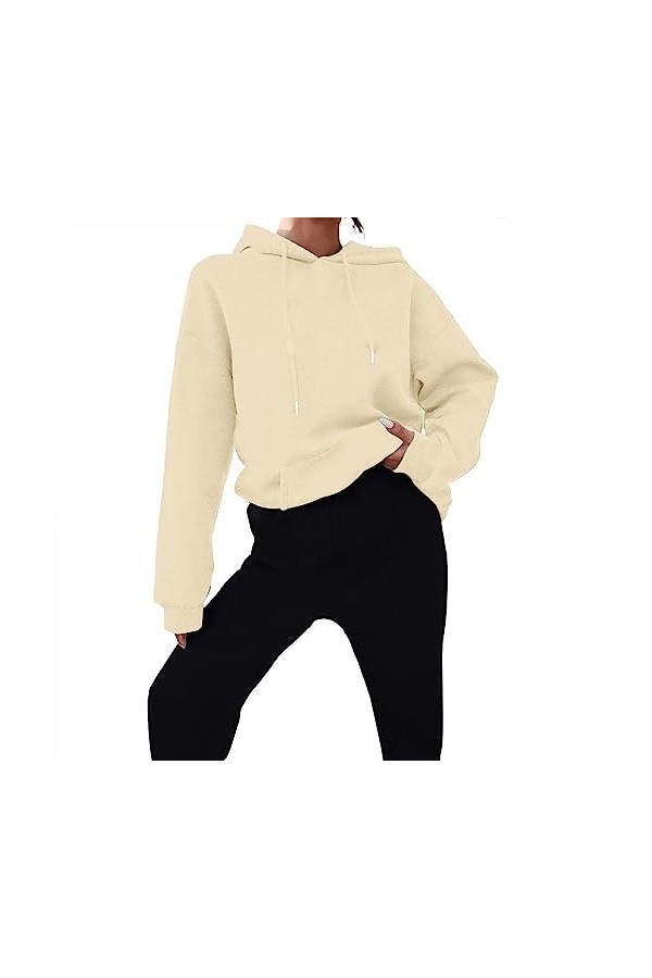 Survêtement de sport pour femme - 2 pièces - Manches longues - Sweat à capuche - Couleur unie - Pantalon de jogging décontrac