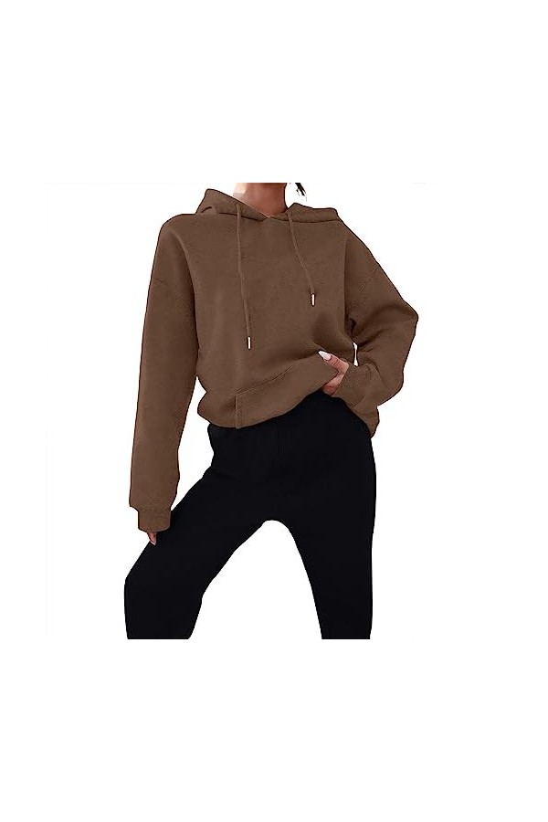 Survêtement de sport pour femme - 2 pièces - Manches longues - Sweat à capuche - Couleur unie - Pantalon de jogging décontrac