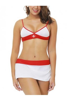 Tofox Femmes Lingerie Sexy Jeu de Rôle Infirmière Uniforme en Dentelle Uniformes dinfirmière Bondage Cosplay Costumes Nurse 