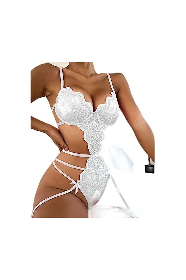 Grande Taille Femmes Mesh Perspective Soutien-Gorge Ensemble Sexy Crotchless Lingerie Bébé Poupée Robe Dentelle Chemise De Nu