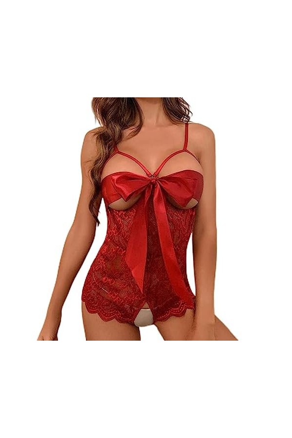 Lingerie Chaude pour Femmes Soutien-Gorge Ensemble Sexy Costume Satin Ruban Dentelle Soutien-Gorge Ouvert Croth Body sans Fil