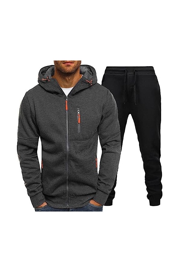 Mymyguoe Survêtement pour homme en coton 2 pièces pour loisirs - Veste à capuche - Chaud, coupe-vent et respirant - 2 pièces 