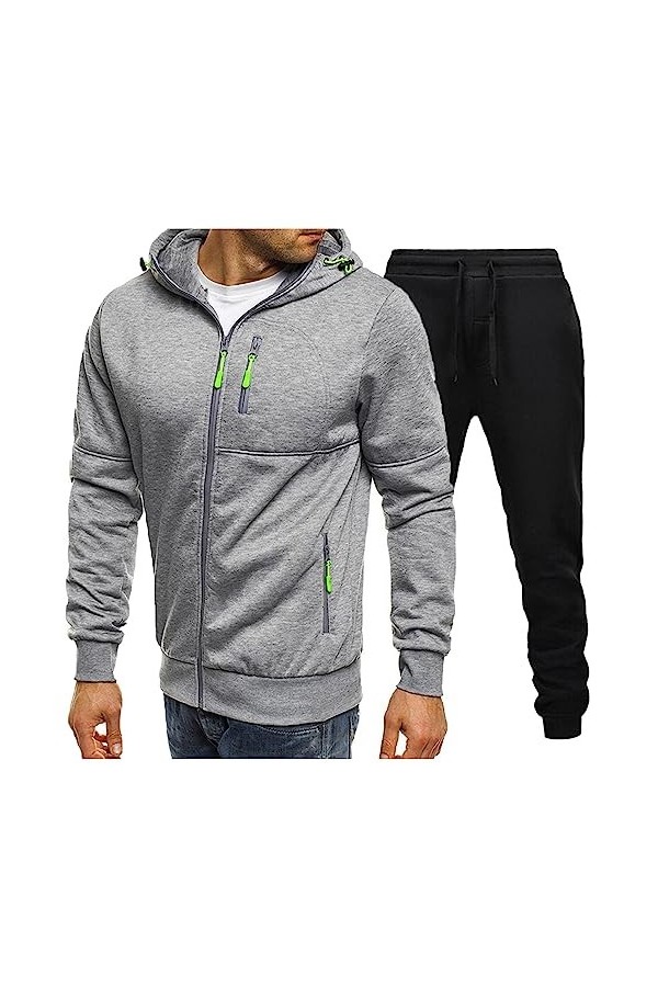 Mymyguoe Survêtement pour homme en coton 2 pièces pour loisirs - Veste à capuche - Chaud, coupe-vent et respirant - 2 pièces 