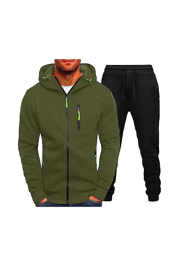 Mymyguoe Survêtement pour homme en coton 2 pièces pour loisirs - Veste à capuche - Chaud, coupe-vent et respirant - 2 pièces 