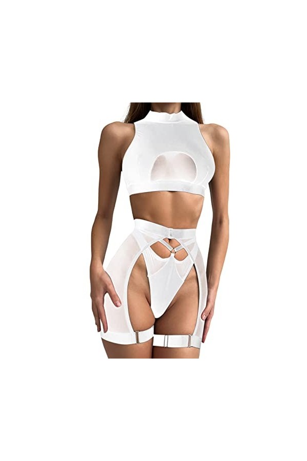 Zannycn Ensemble de lingerie sexy pour femme - Lingerie flirty - Tenue pour femme - Licol - Ensemble de sous-vêtements en den